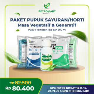 Paket Pupuk Sayuran/Horti | Petrokimia Gresik | ZA Plus, NPK Petro Nitrat 16-16-16, NPK Phonska Cair | Kemasan 1 Kg & 500 ml